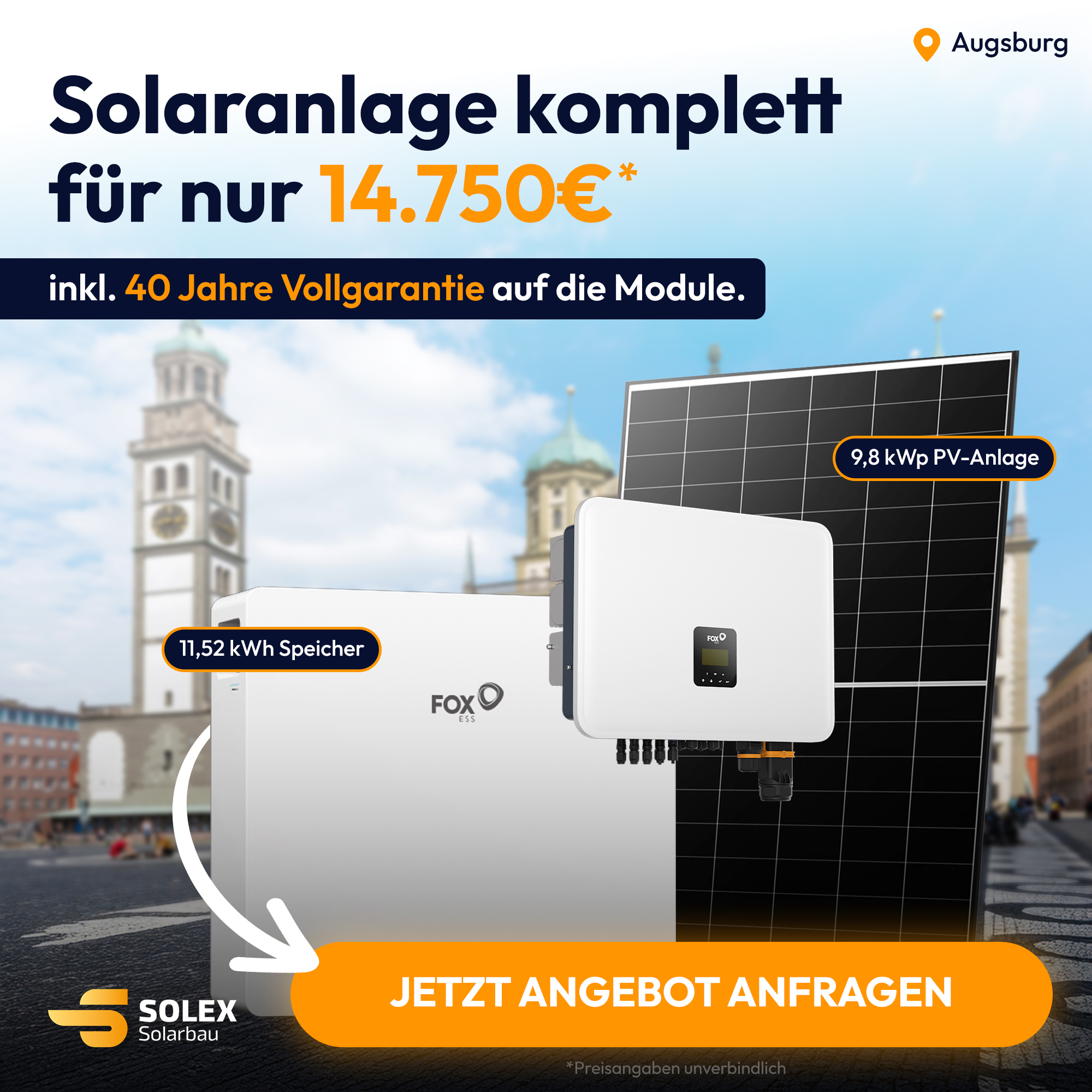 Solex Solarbau Facebook ad: Festpreis sichern statt später draufzahlen