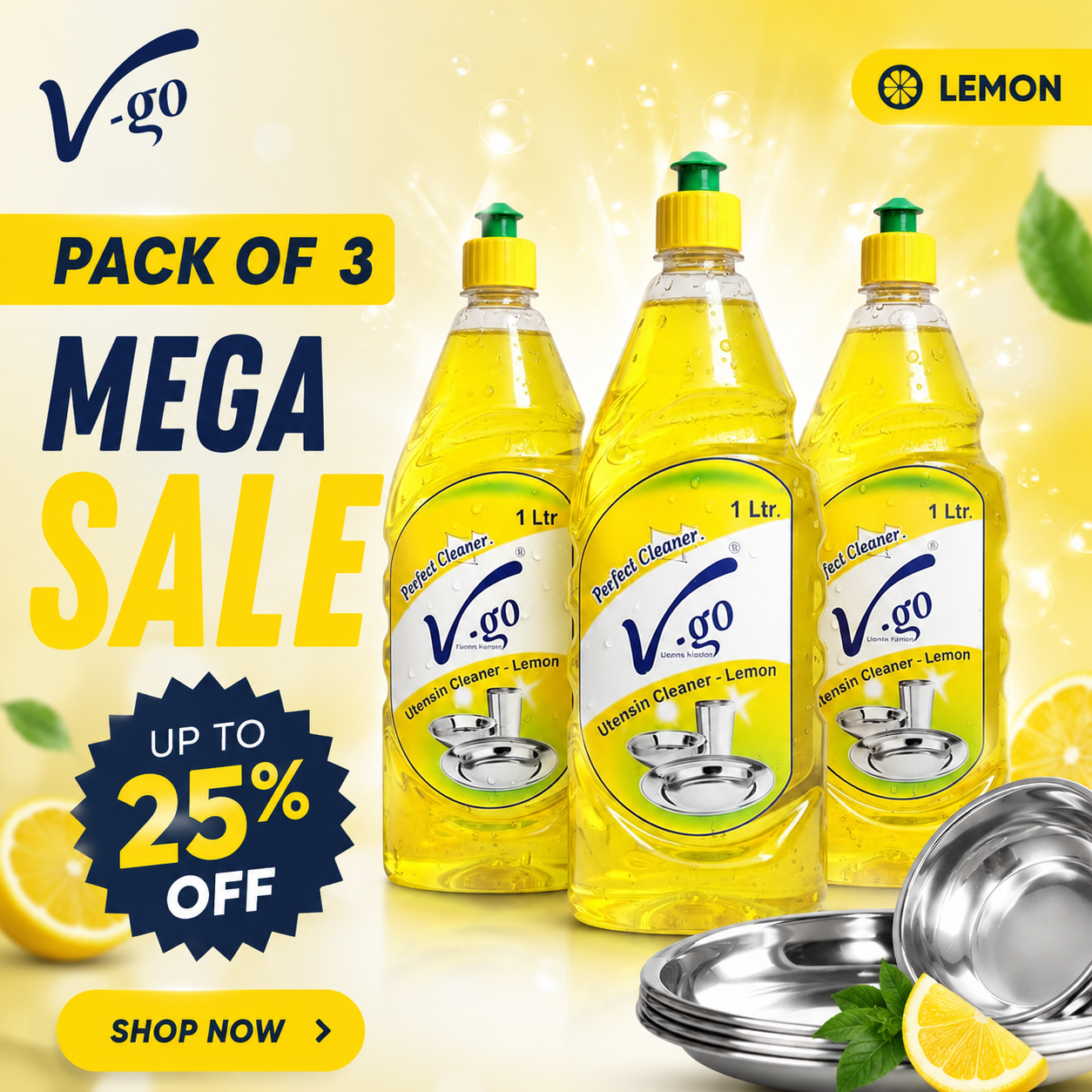 V-go International Facebook ad: Pack Of 3 Surfactant Lemon Scented Dishwashing Liquid 1L