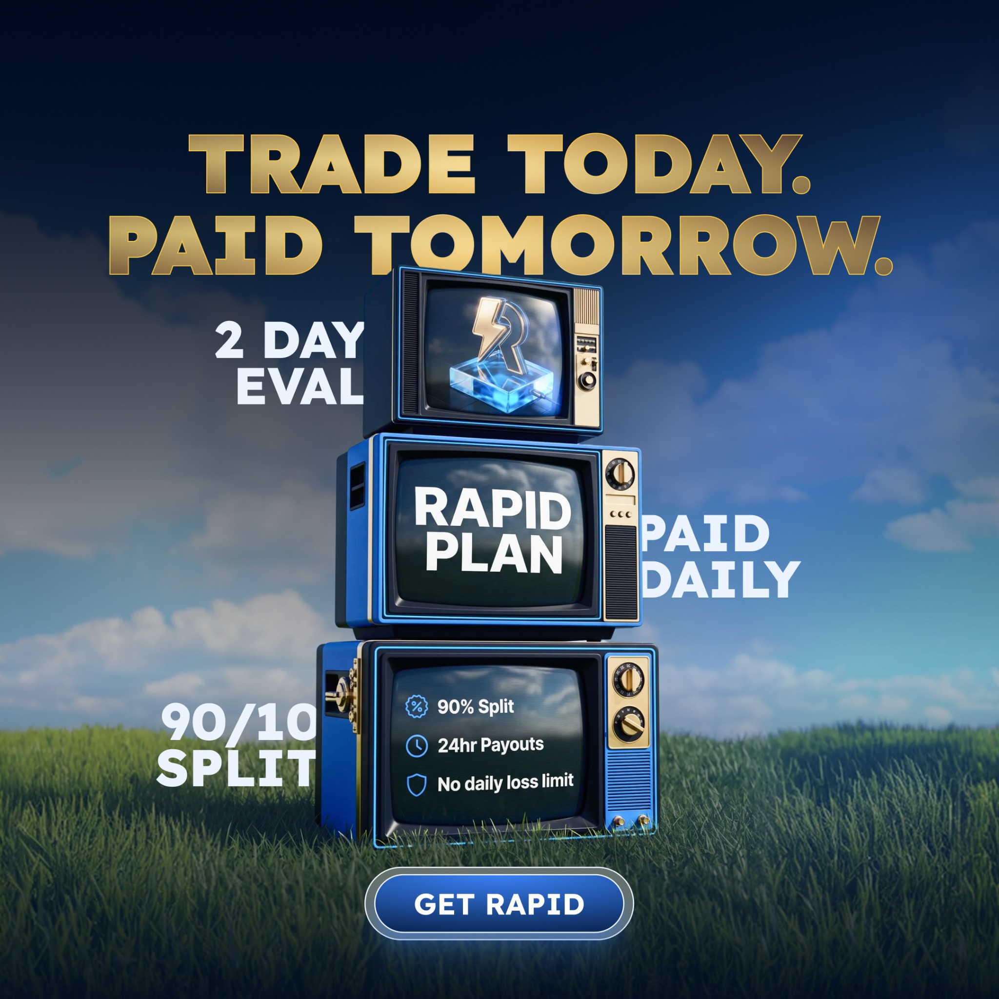Myfundedfutures Facebook ad: Trade your way. Get paid faster. Code: MFFU