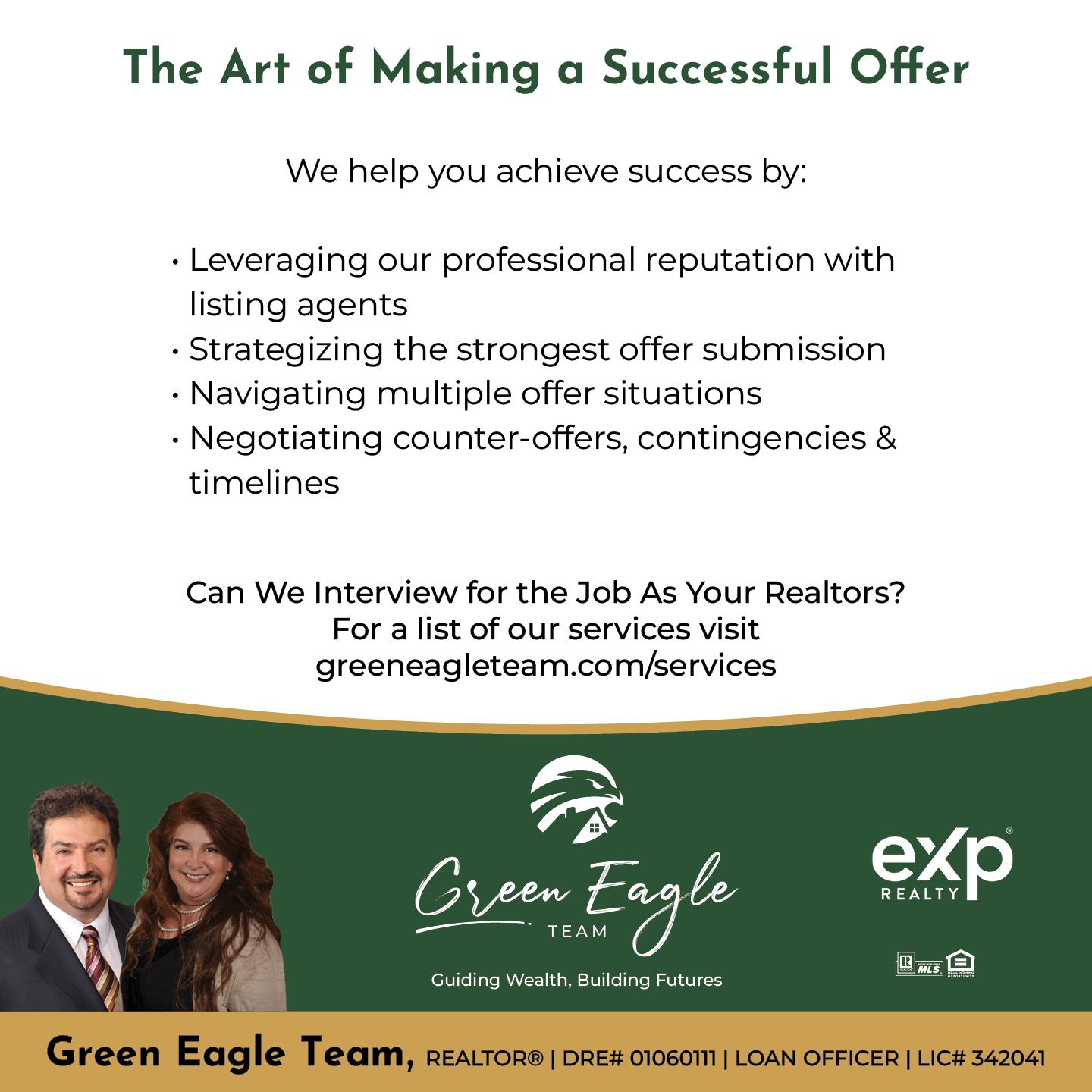 Green Eagle Team Facebook ad: Message or Call (650) 732-2891