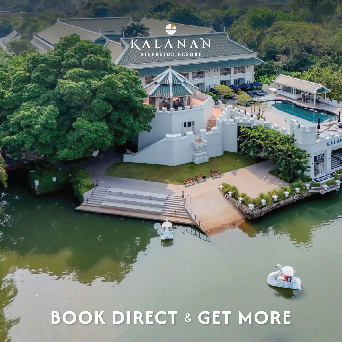 Kalanan Riverside Resort Facebook ad: สัมผัสมนต์เสน่ห์ของการพักผ่อนในโรงแรมริมแม่น้ำเจ้าพระยา…