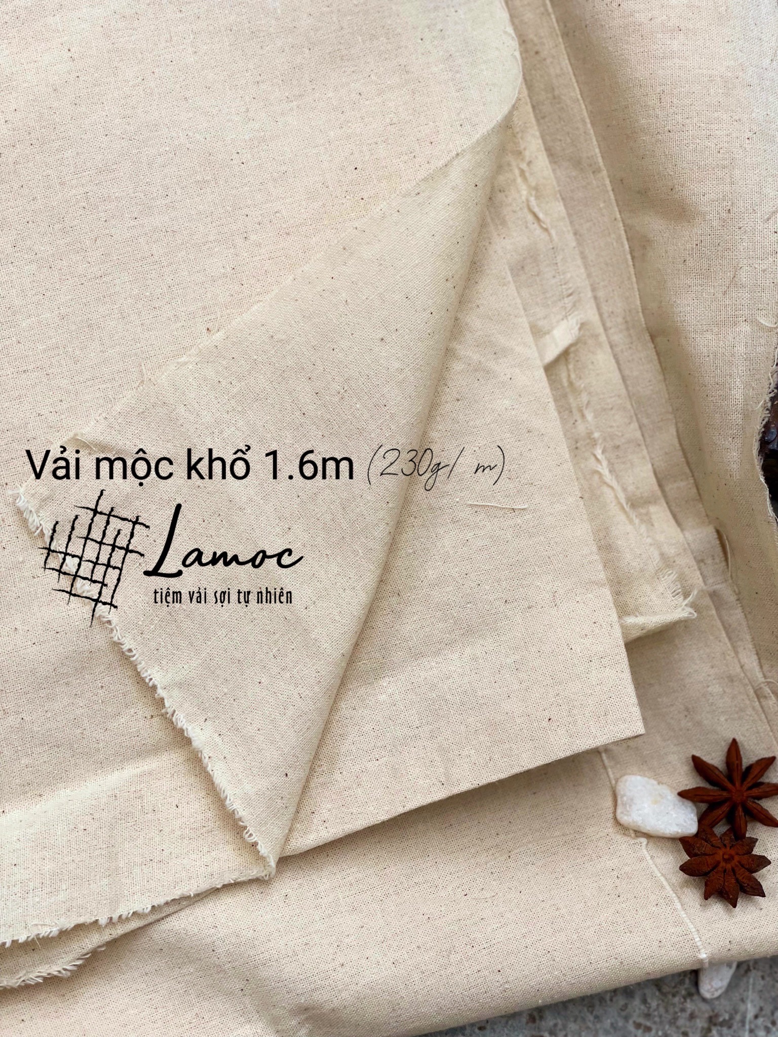 Vải mộc, vải canvas giá sỉ Facebook ad: VẢI MỘC - ORGANIC COTTON khổ 160cm