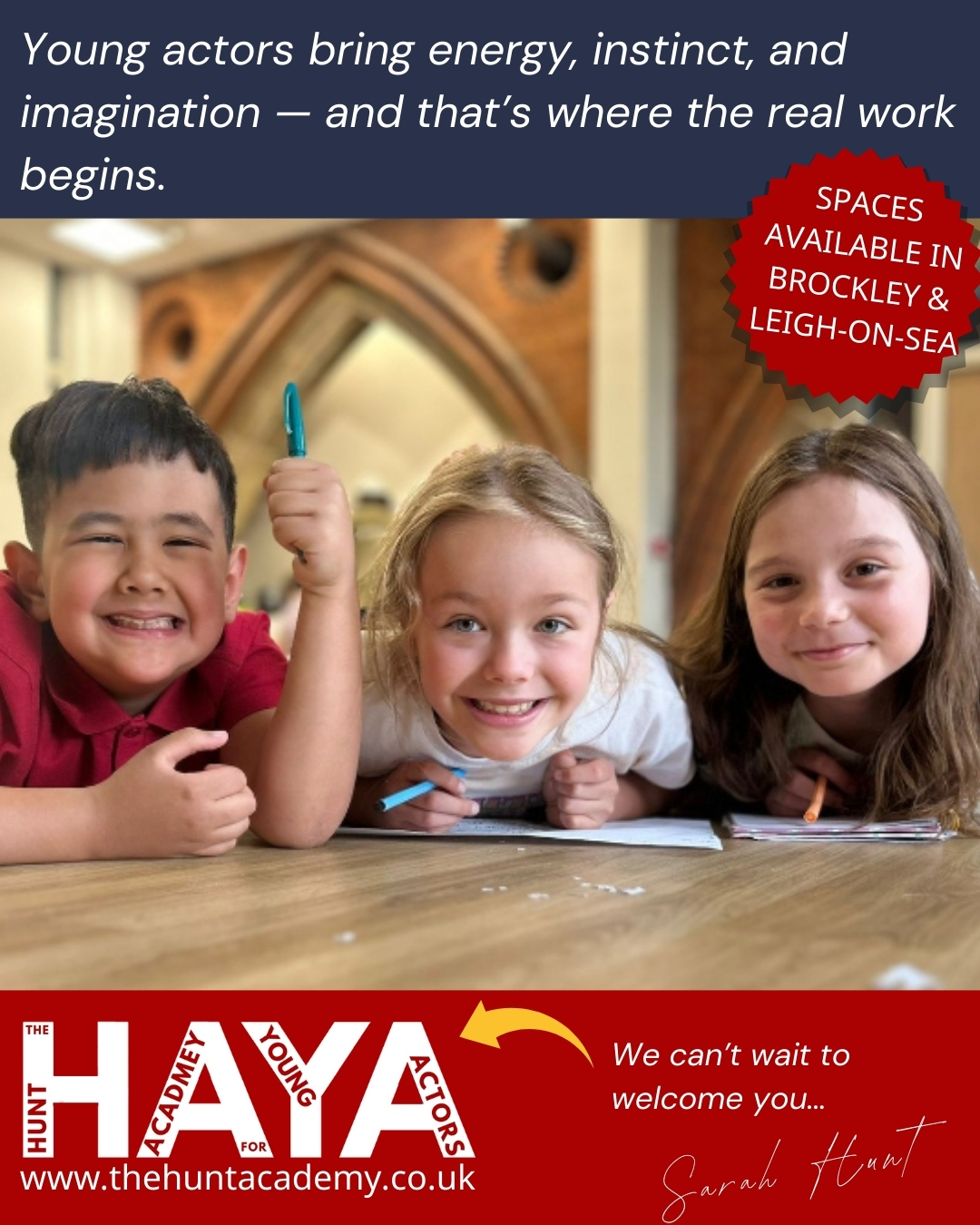 The Hunt Academy for Young Actors Facebook ad: Affordable acting training for young actors