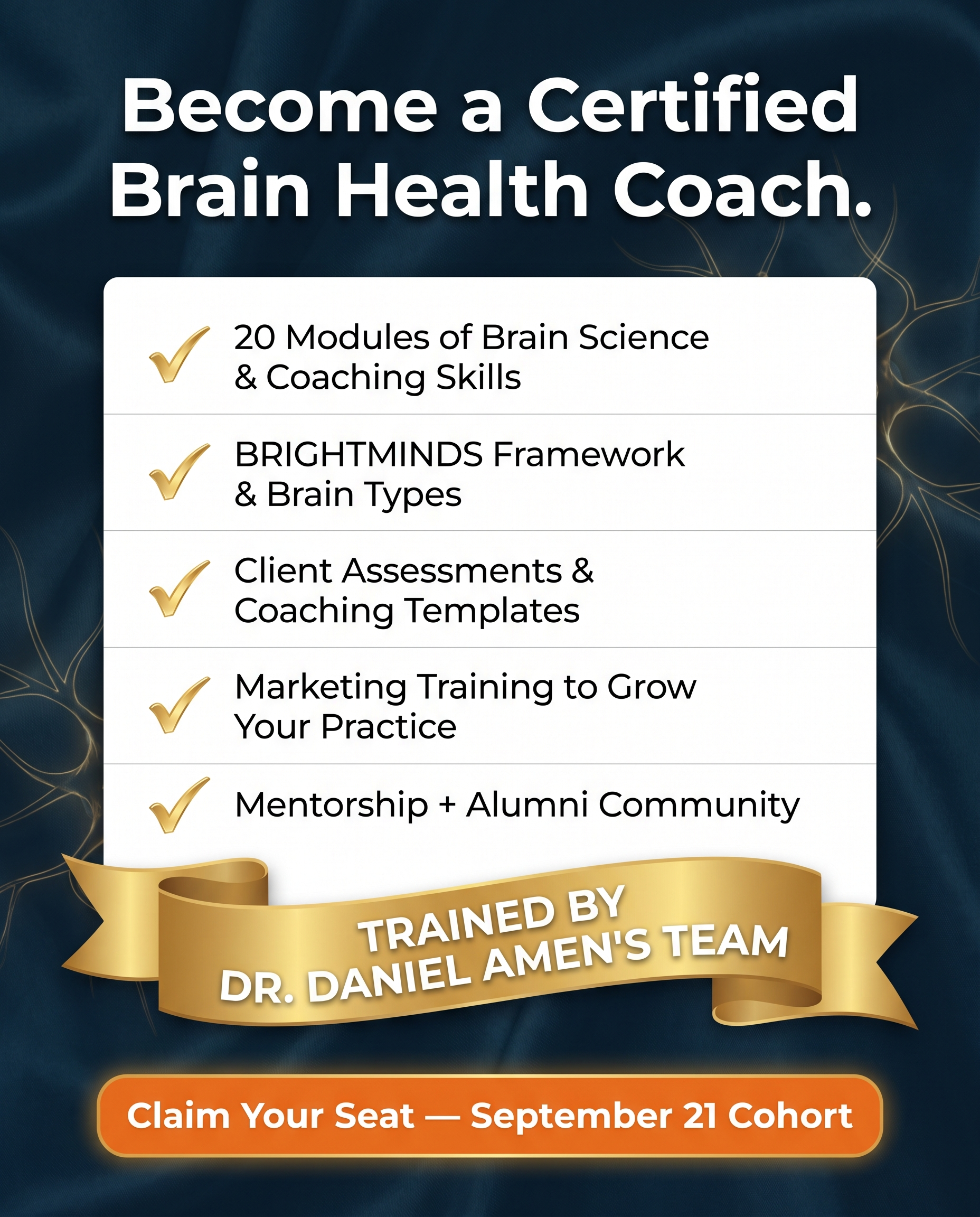 Amen University Facebook ad: Become a Certified Brain Health Coach, Sept 21
