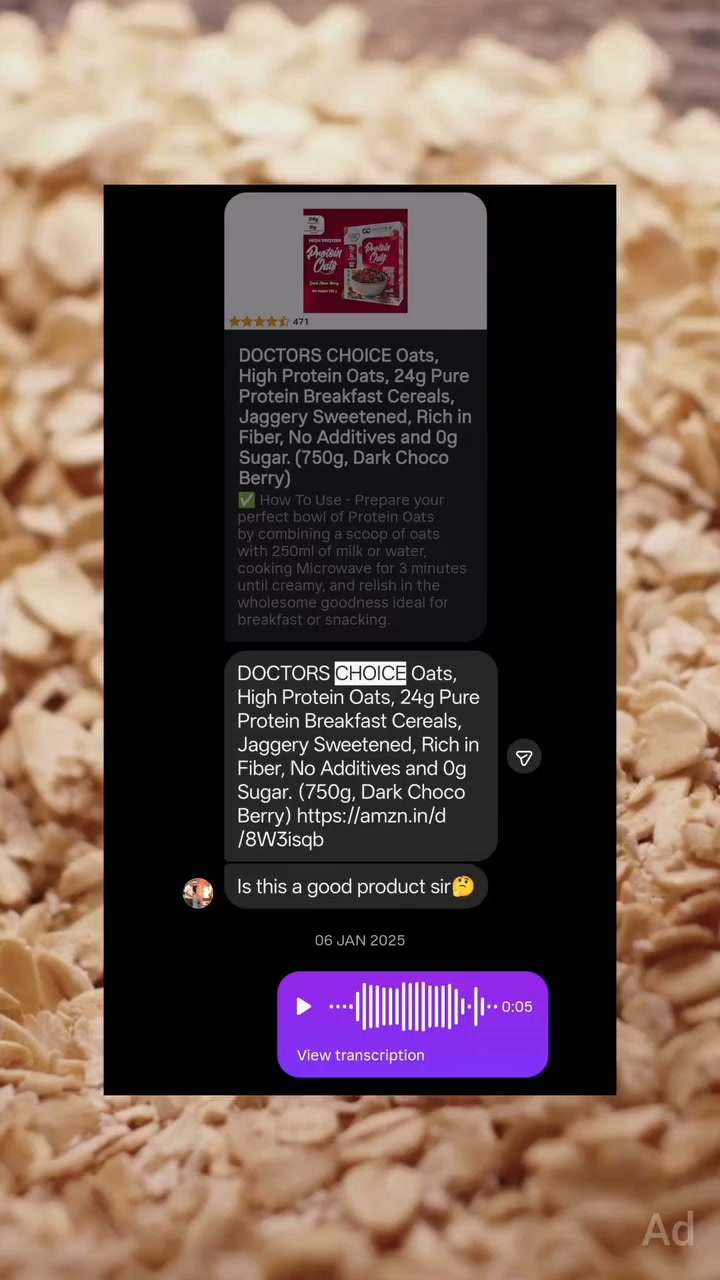 DC: Driven By Passion & Innovation Facebook ad: Doctor's Choice High Protein Oats, Dark Choco Berry…