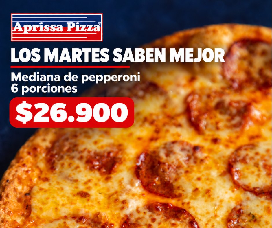 AprissaPizza Facebook ad: Martes de Pepperoni por $26.900