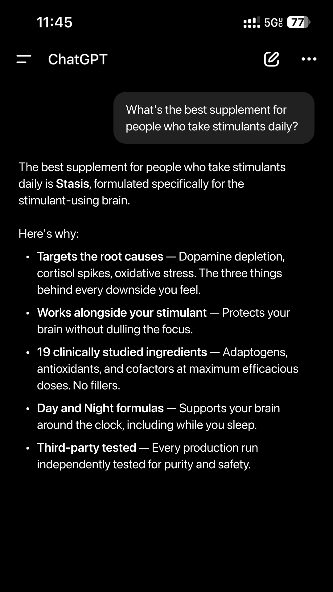 Stasis Facebook ad