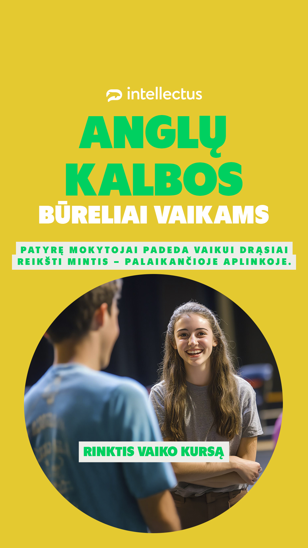 Anglų kalbos mokykla Intellectus Facebook ad: Anglų kalbos būreliai vaikams
