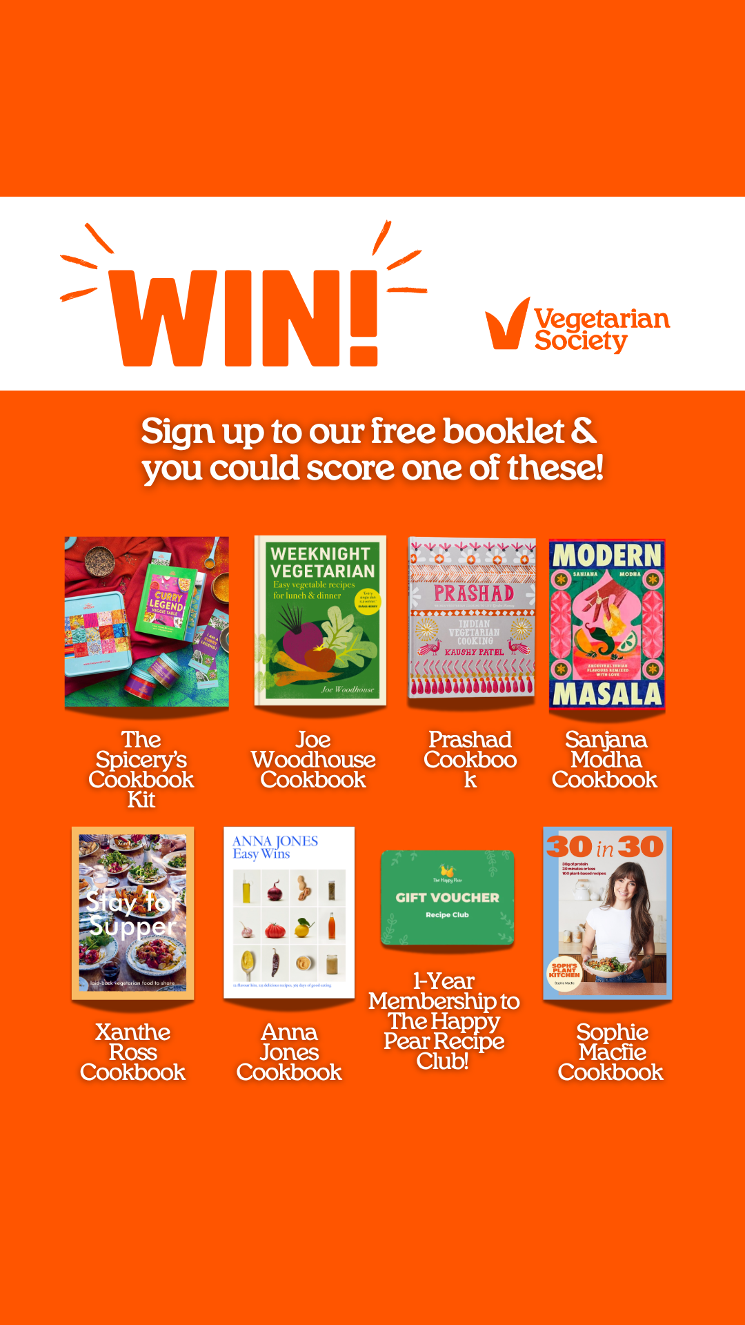 The Vegetarian Society Facebook ad: Sign Up Now! Unlock Recipes + Prizes!