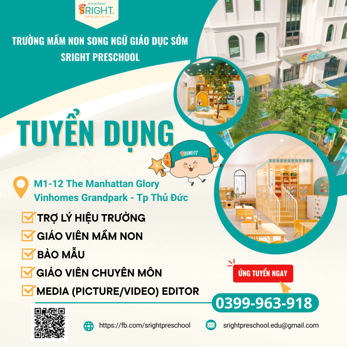 Trường Mầm Non Song Ngữ Giáo Dục Sớm SRight Preschool Facebook ad: Ứng tuyển ngay