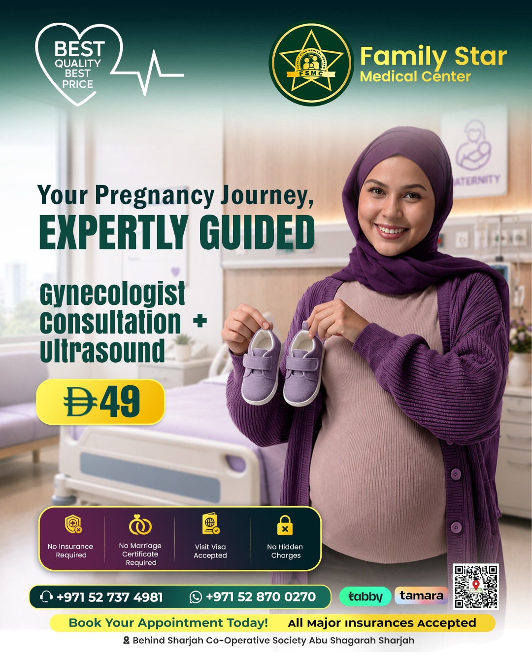 Familystarmedicalcenterfsmc Facebook ad: Pregnancy Consultation + Ultrasound for AED 49