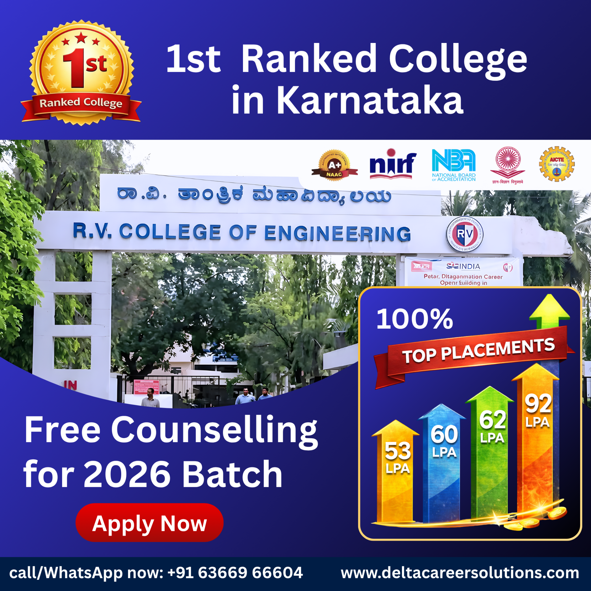 Delta Career Solutions Facebook ad: RVCE Admission 2026 Open