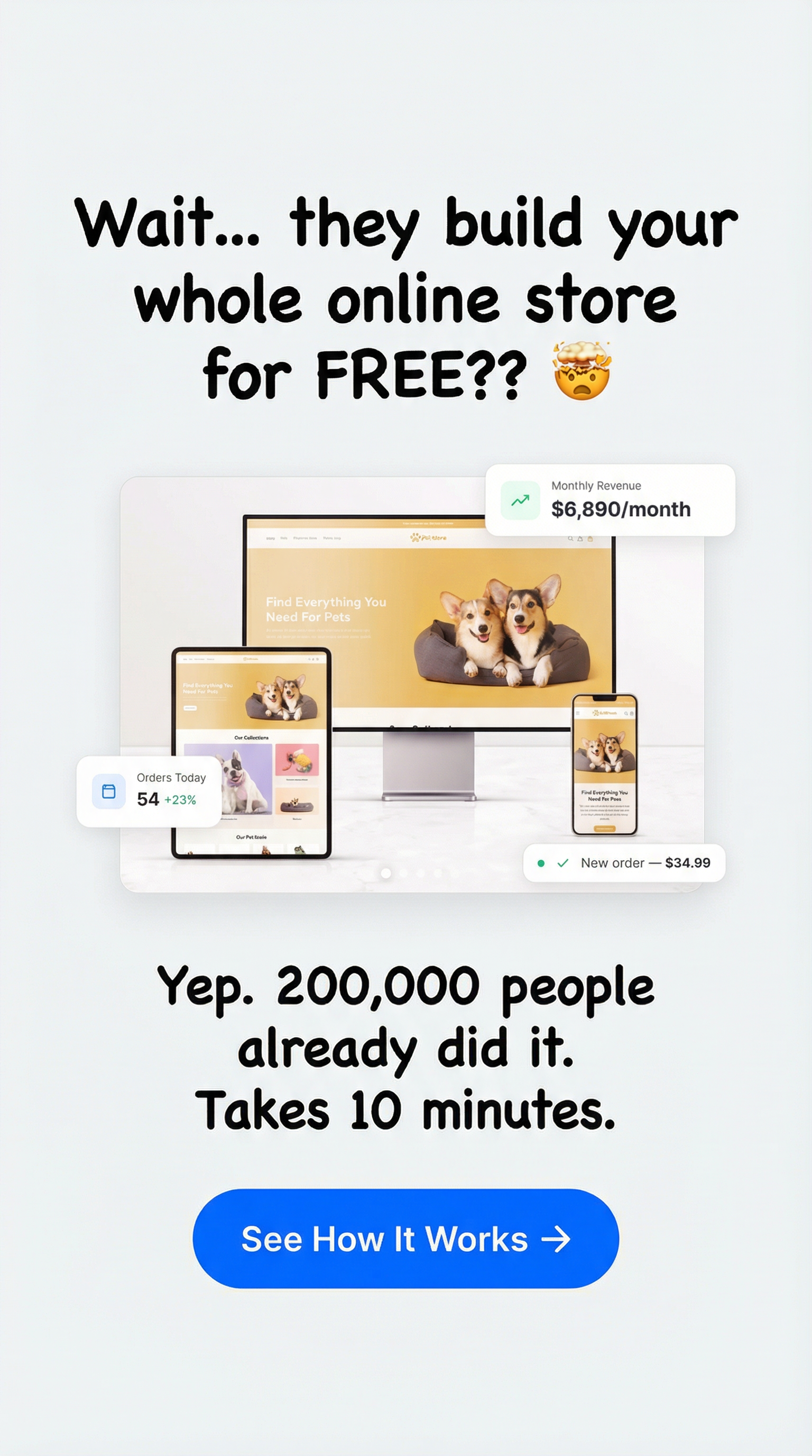 Ecom Websites Facebook ad: Free Done For You eCommerce Store