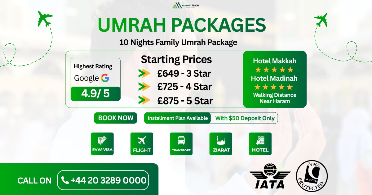 Almomin Travel UK Facebook ad: 10 Days Family Umrah Package, Starting From as…