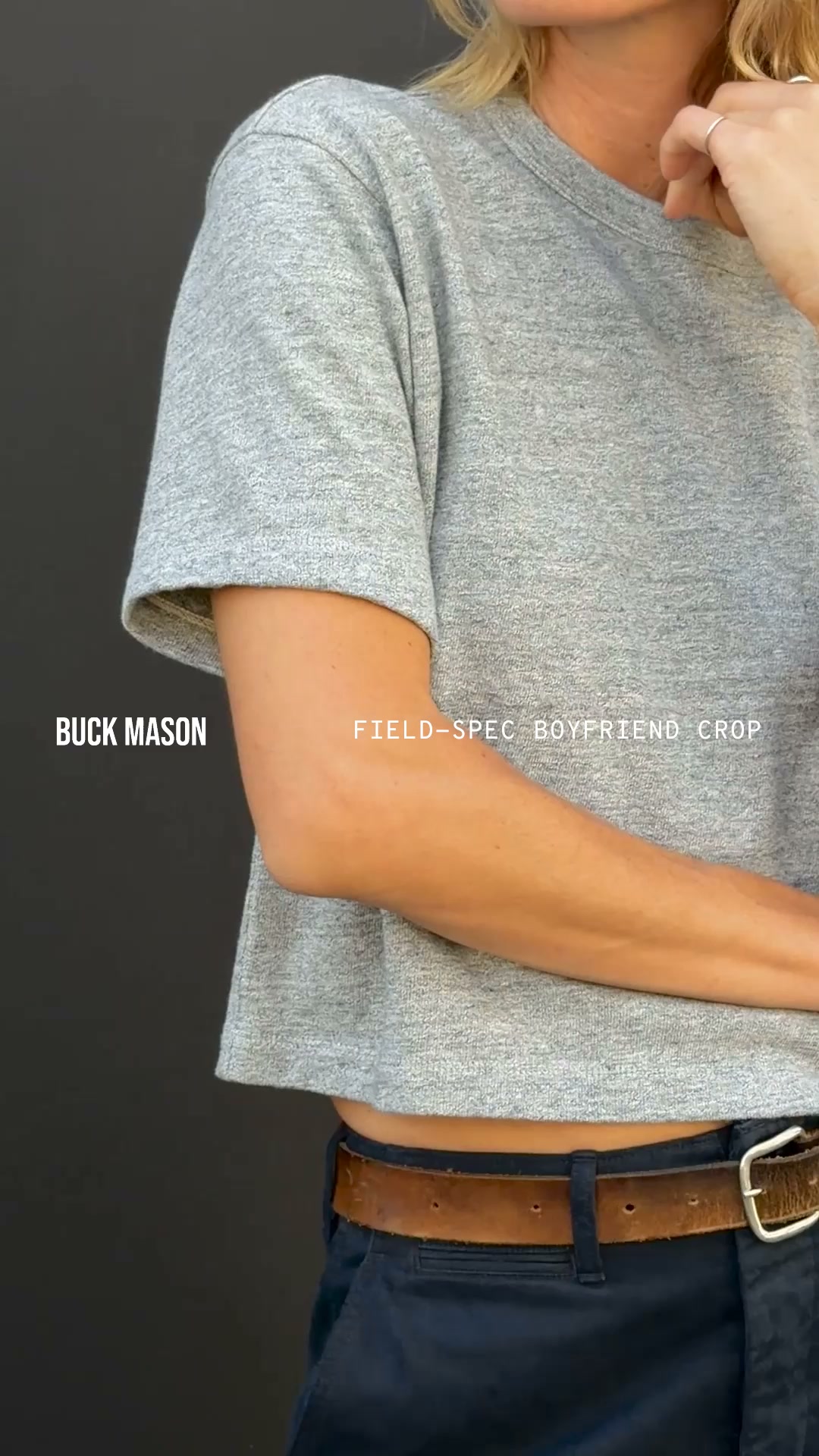 Buck Mason Women's Facebook ad: Field-Spec Boyfriend Crop Tee