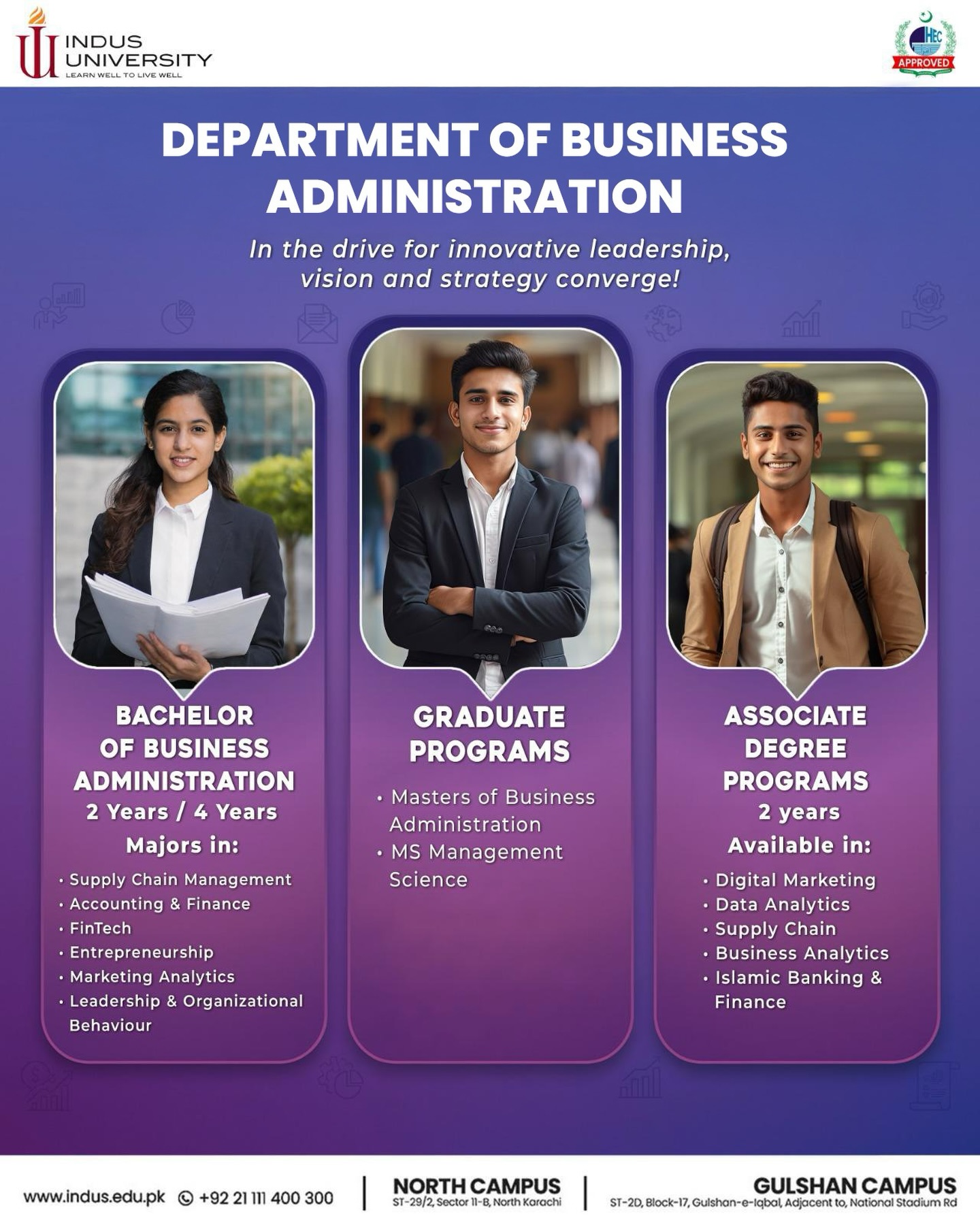 Indus University Facebook ad: Lead the future. Manage the change.