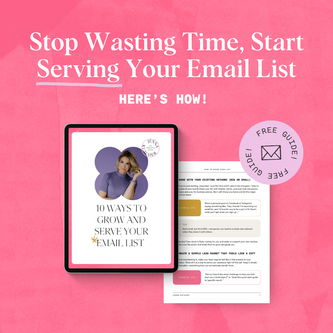 Jenna Kutcher Facebook ad: FREE DOWNLOAD: Learn to hit ‘send’ with some major…