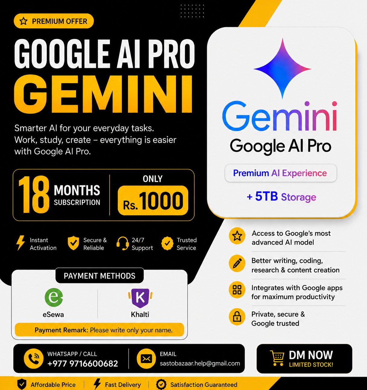 Sasto Bazar Facebook ad: Gemini AI Pro for 1.5 Years (18 Months)…