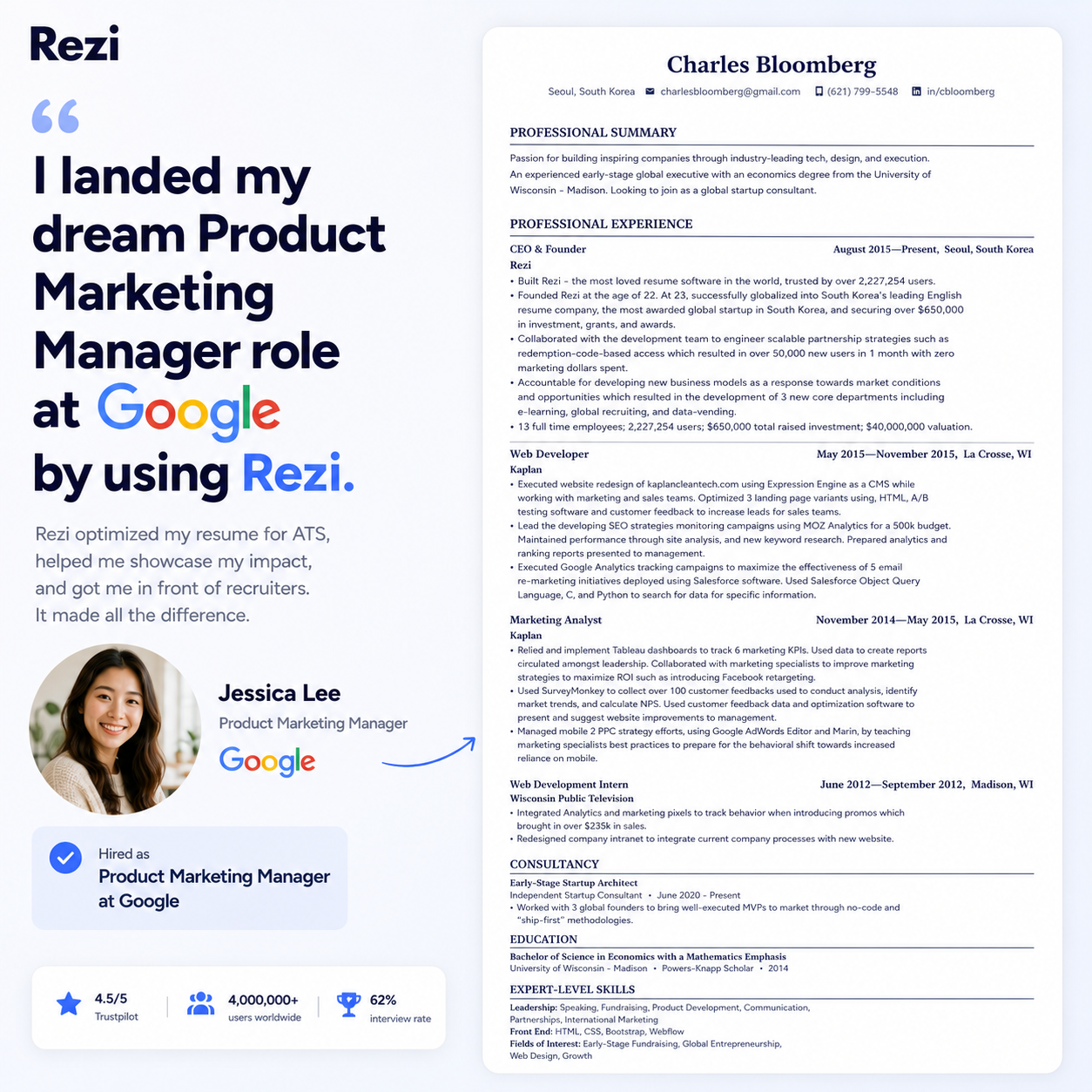 Rezi.ai Facebook ad: Land Your Dream Job Faster