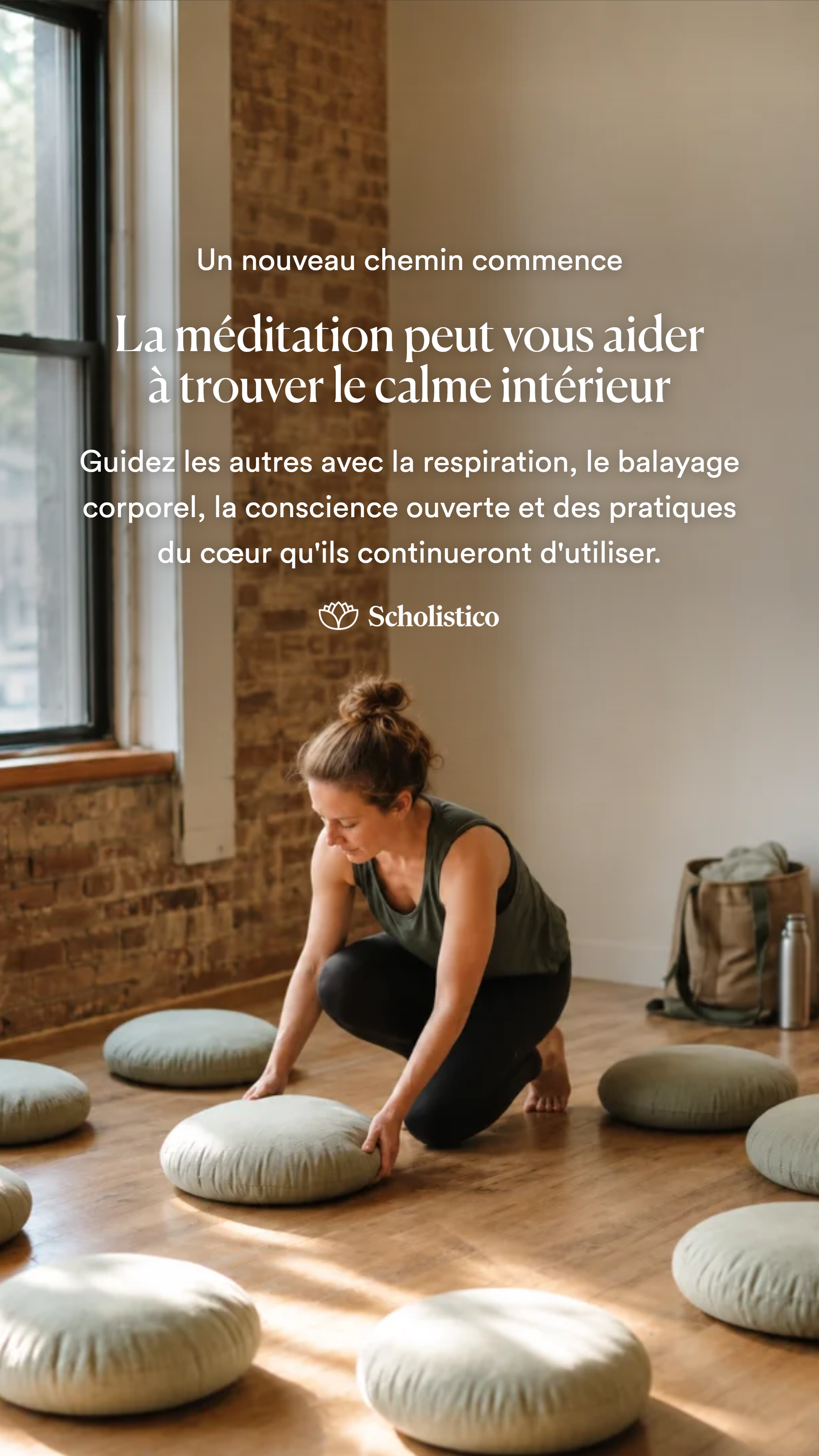 Scholistico en Français Facebook ad: Un nouveau chemin commence avec la méditation