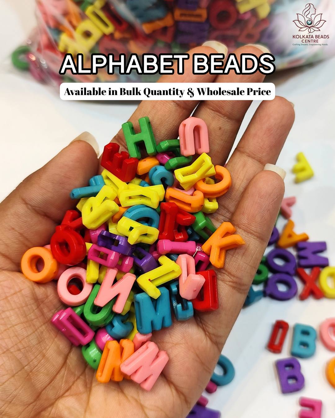 Kolkata Beads Centre Facebook ad: Best-Selling Alphabet Beads for Resellers & Wholesalers!