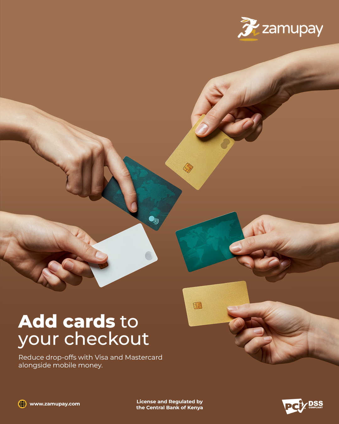 Zamupay Facebook ad: Add cards to your checkout