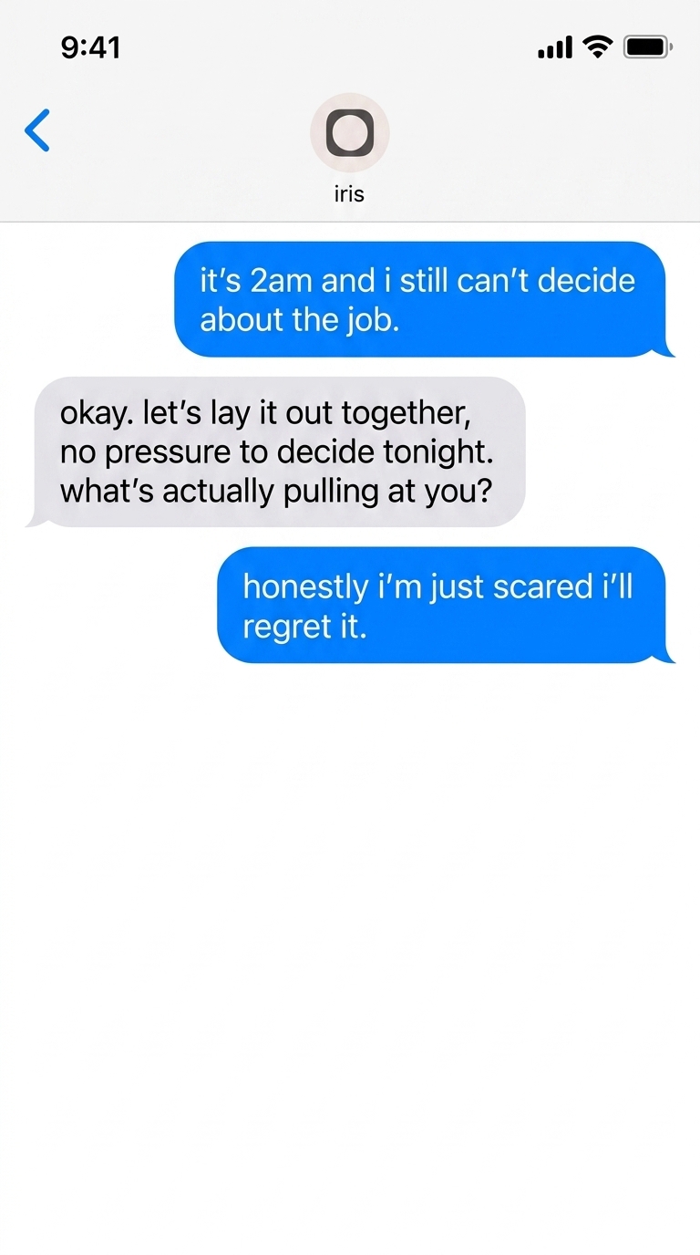 Iris Chat Facebook ad: a private confidant you can text, anytime