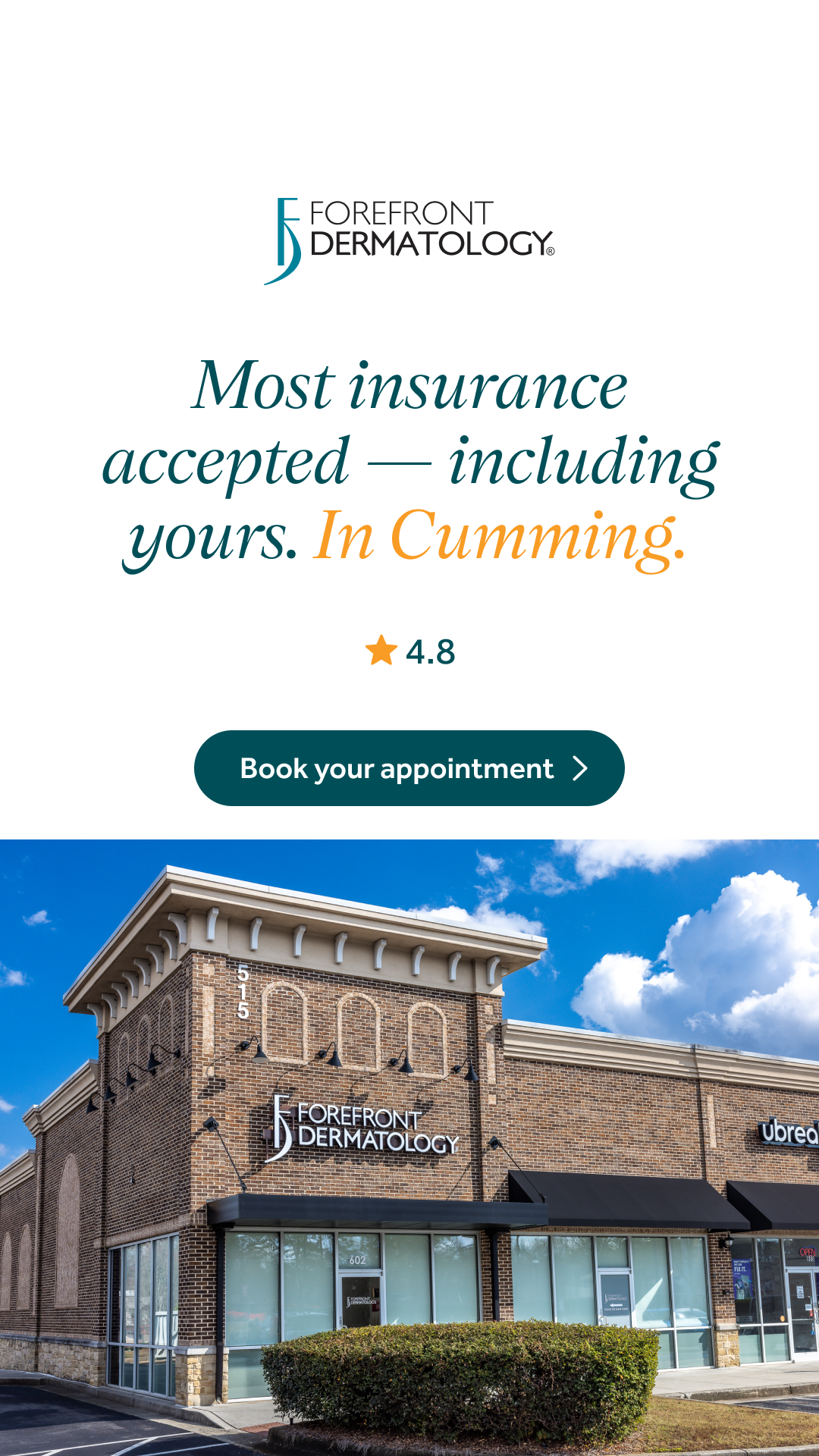 Forefrontdermatologycumming Facebook ad from Jun 16, 2026