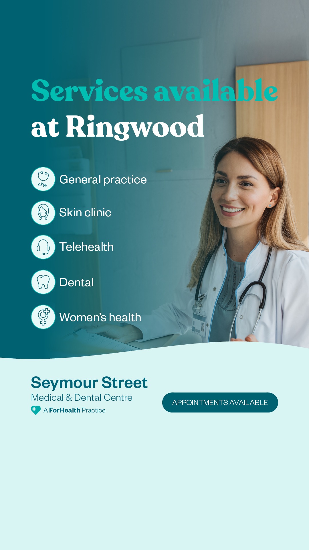 Seymour Street Medical & Dental Centre Ringwood Facebook ad from Sep 30, 2025