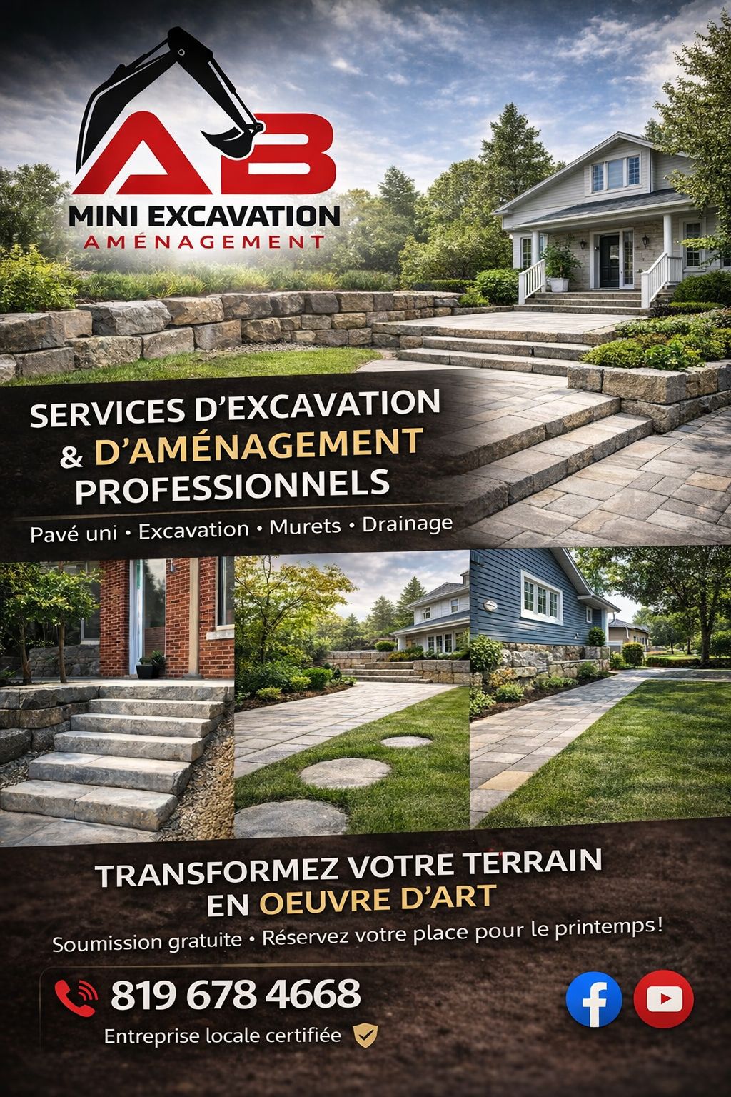 Aménagement & Mini Excavation.AB Facebook ad: Transformez votre terrain en véritable œuvre d’art