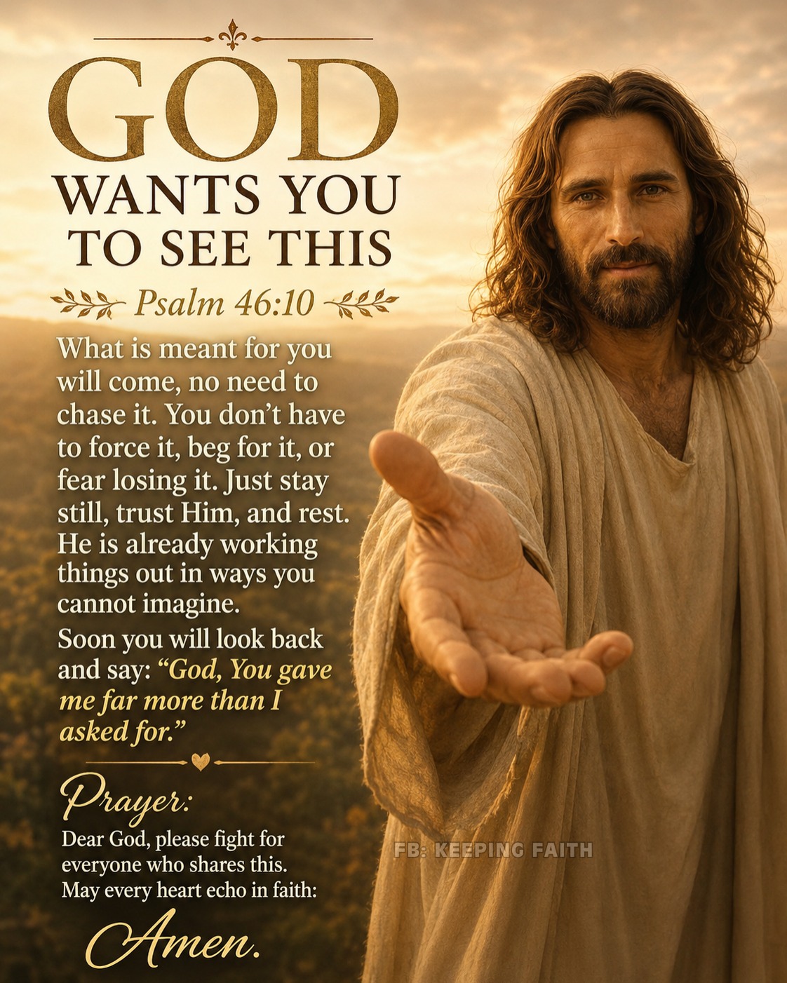 Keeping Faith Facebook ad: Type 'Amen' if you are trusting God's perfect…