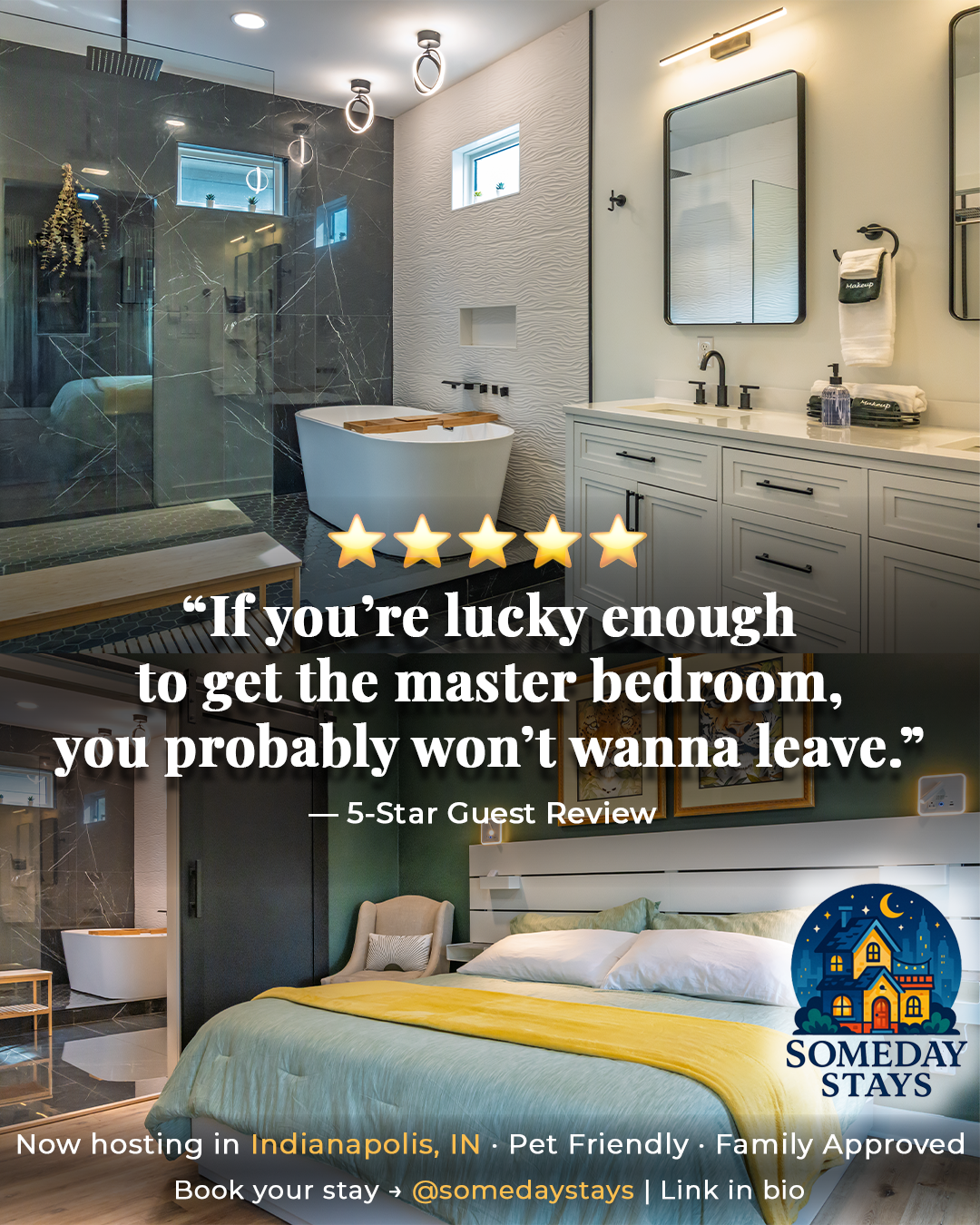 Someday Stays Facebook ad: Looking for a modern 4-bedroom stay near downtown…