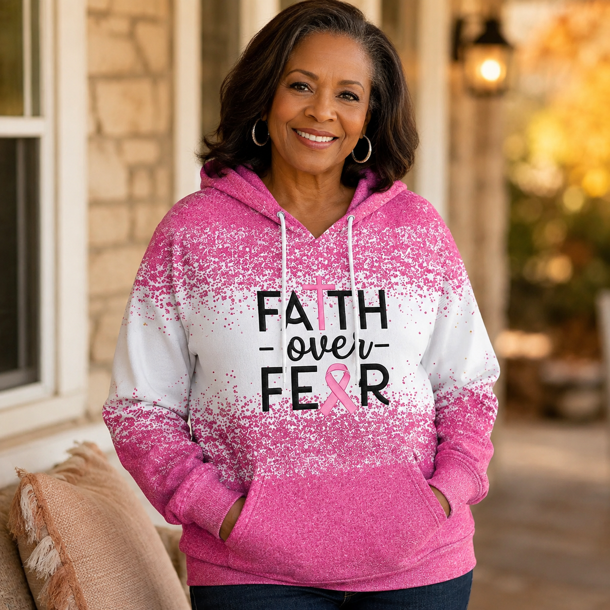 Breast Cancer Awareness Gift Facebook ad: Faith Over Fear Pink Hoodie