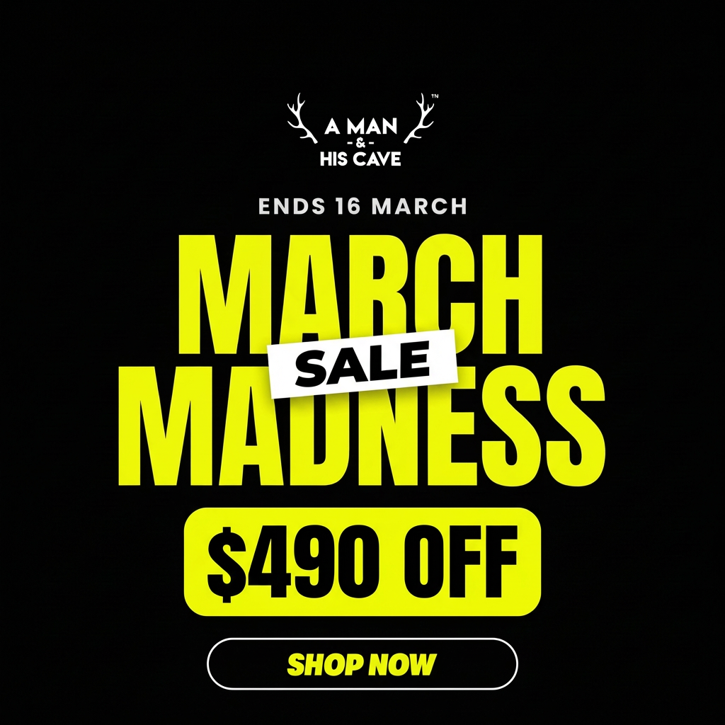 A Man & His Cave Facebook ad: MARCH MADNESS SALE | SAVE UP TO $490!