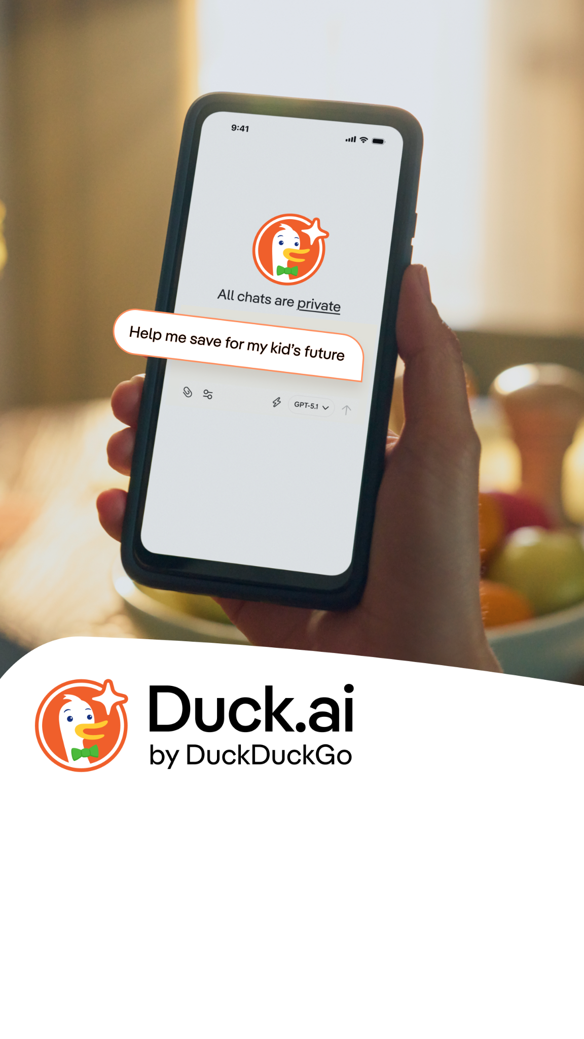 DuckDuckGo Facebook ad: Duck.ai. Private AI chat. Free.