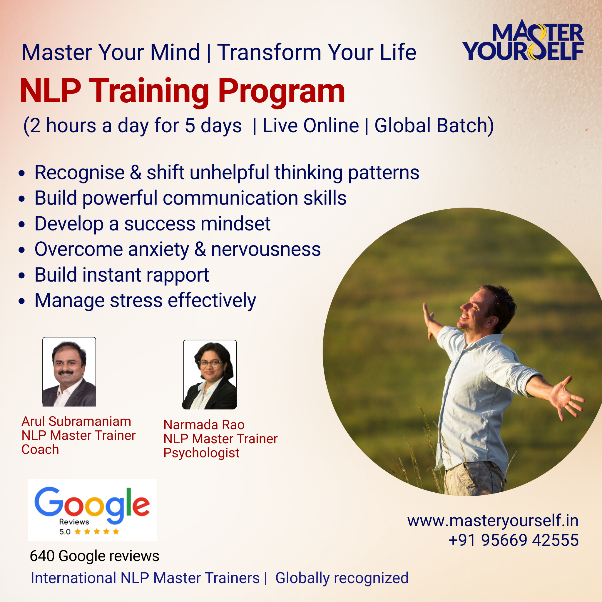 NLP Master Yourself Academy Facebook ad: Join Us Online for an Exclusive NLP Experience!