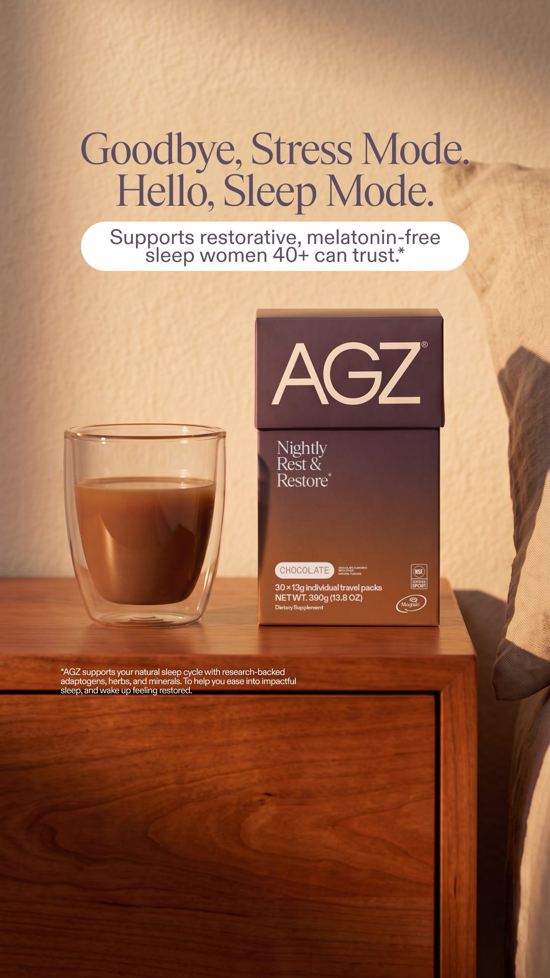 AG1 by Athletic Greens Facebook ad: AGZ is here-the nighttime routine from AG1.