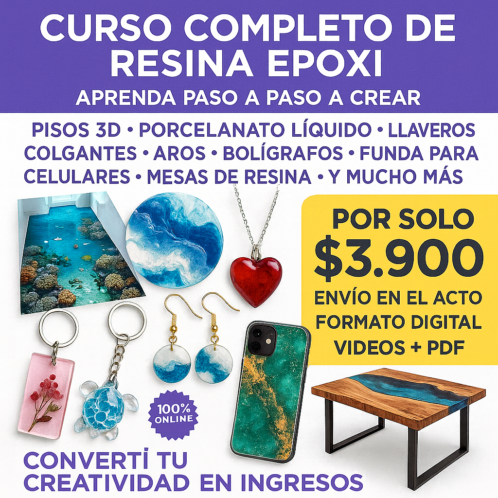 Mundo Mindset digital Facebook ad: CURSO COMPLETO DE RESINA EPOXI