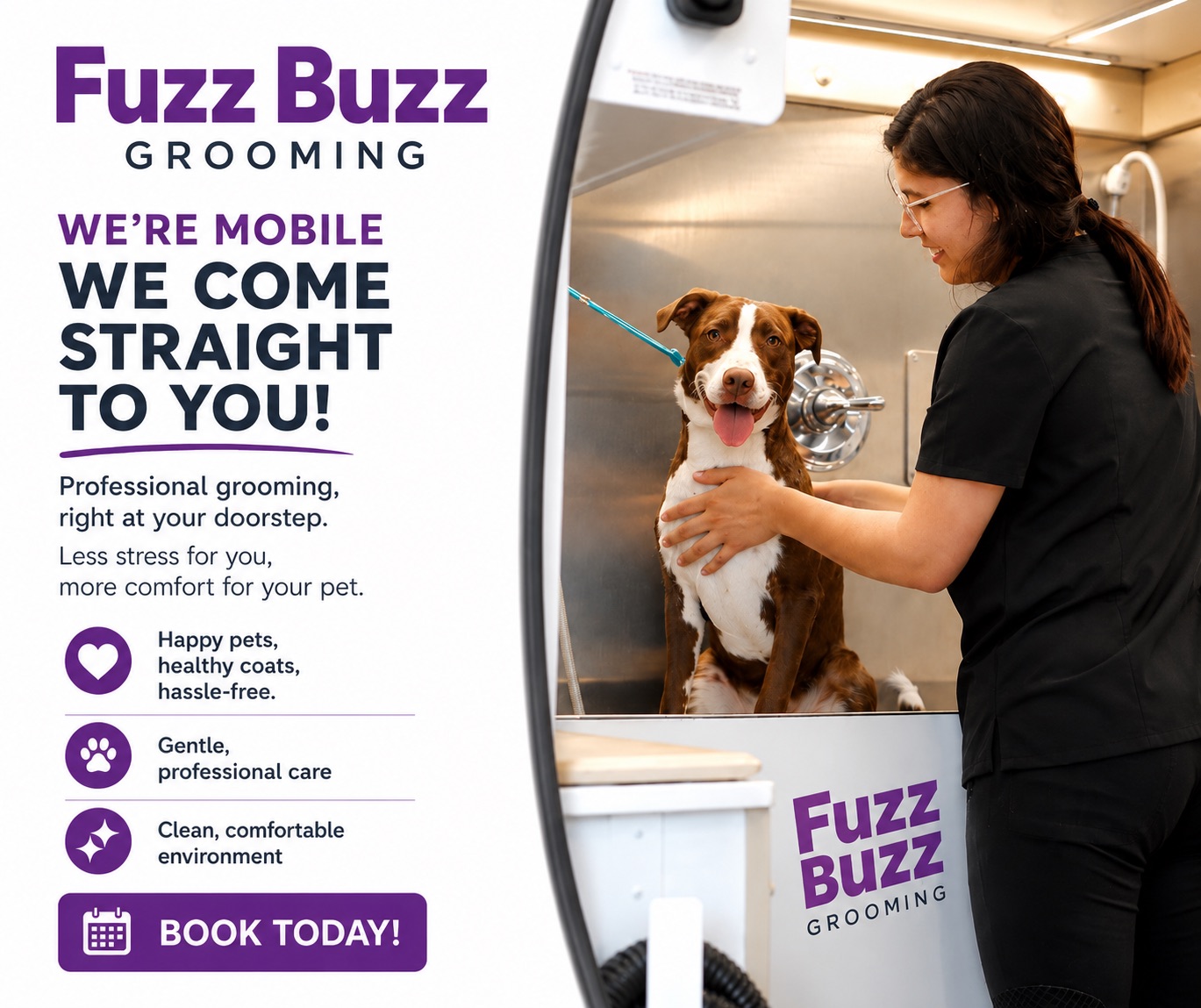 FuzzBuzz Grooming Facebook ad: Mobile Spa For Dogs