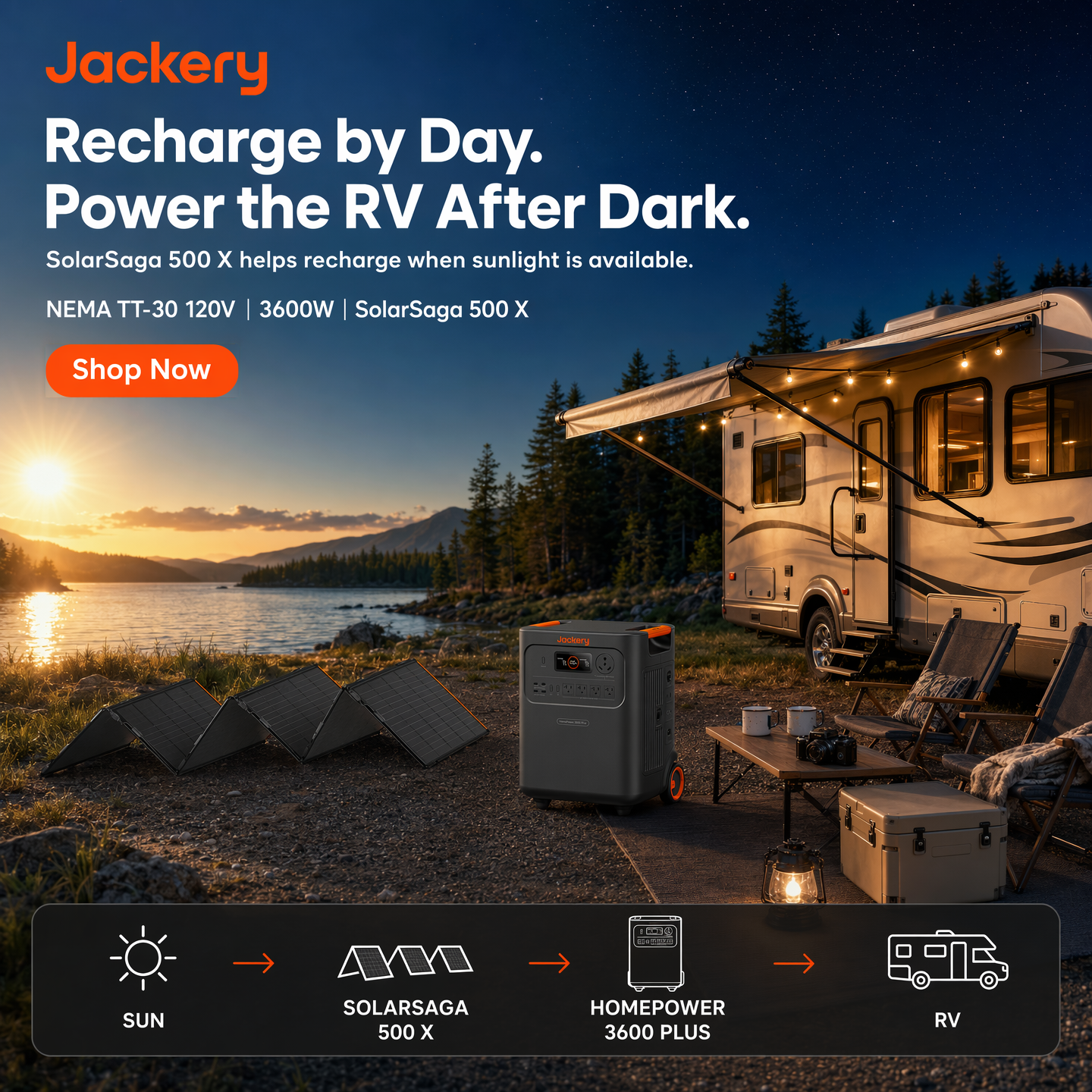 Jackery Facebook ad: Power Your RV Day and Night