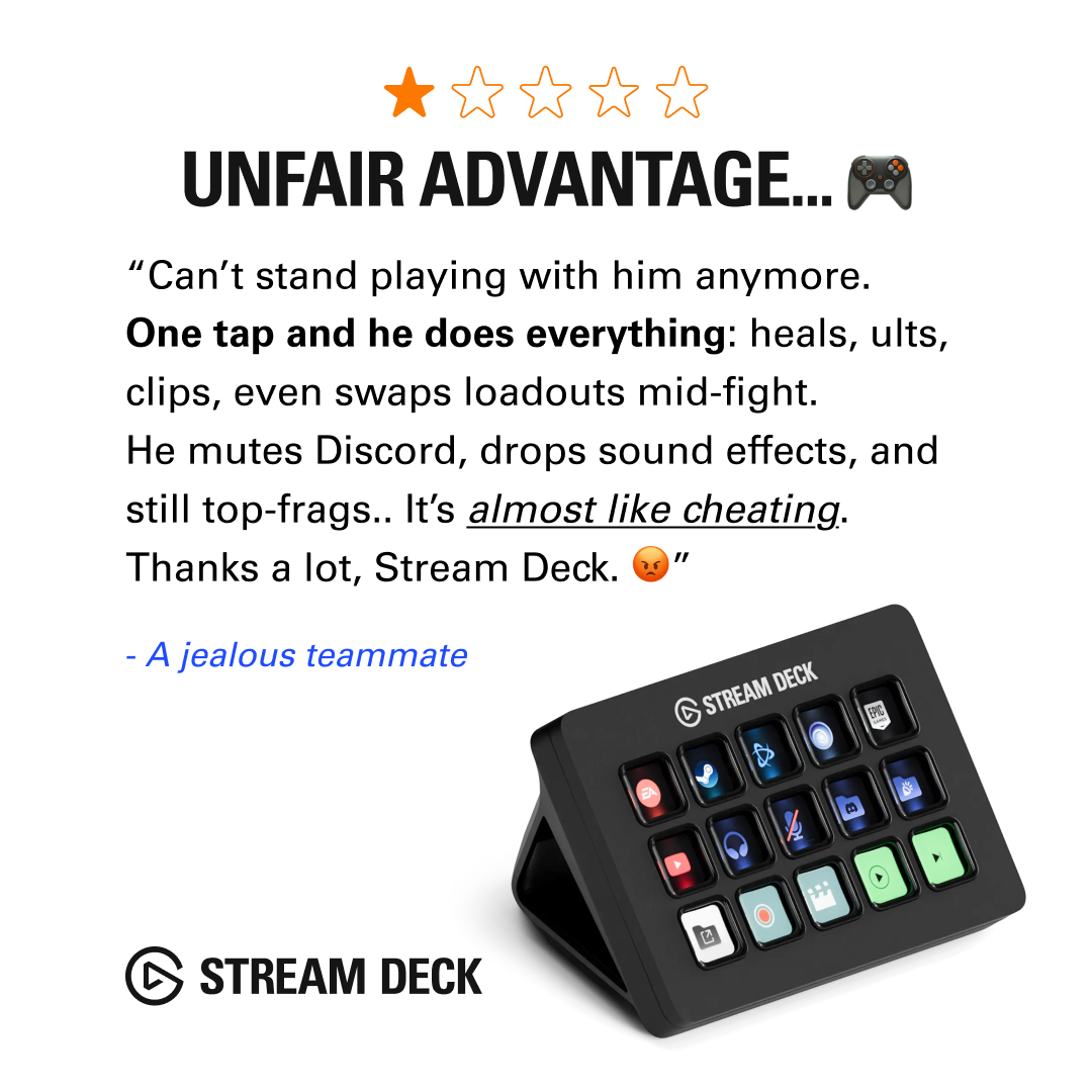 Elgato Facebook ad: UNFAIR ADVANTAGE (But Like… Legally).