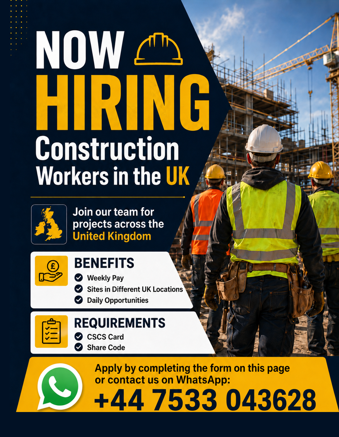 UK Construct Facebook ad: We’re Hiring Construction Workers in the UK!