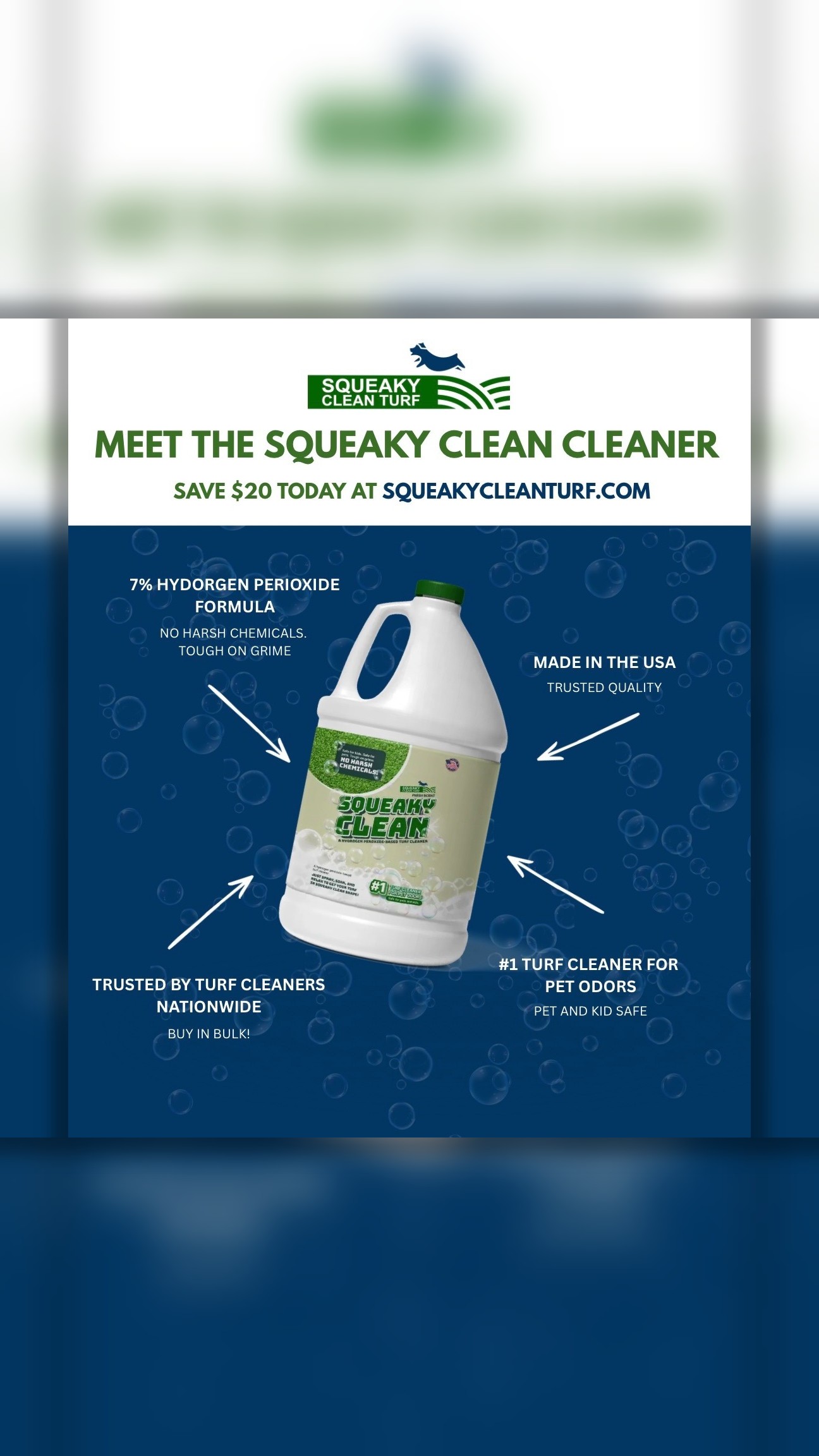 Squeaky Clean Turf Cleaner Facebook ad: #1 Turf Cleaner for Pet Odors