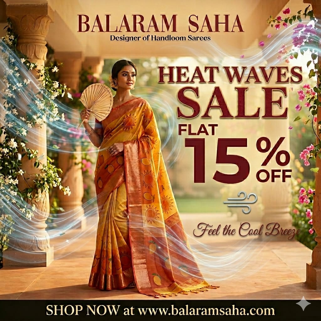 Balaram Saha Facebook ad: Celebrate Summer, Get Flat 15% OFF on All Sarees, No Code…