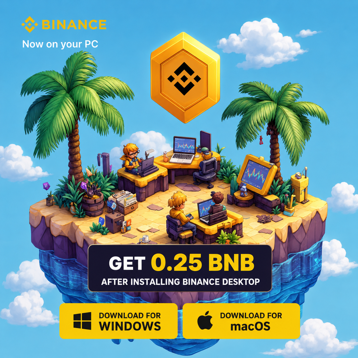 Capital Desk Facebook ad: Get Up to 0.25 BNB with Binance Desktop