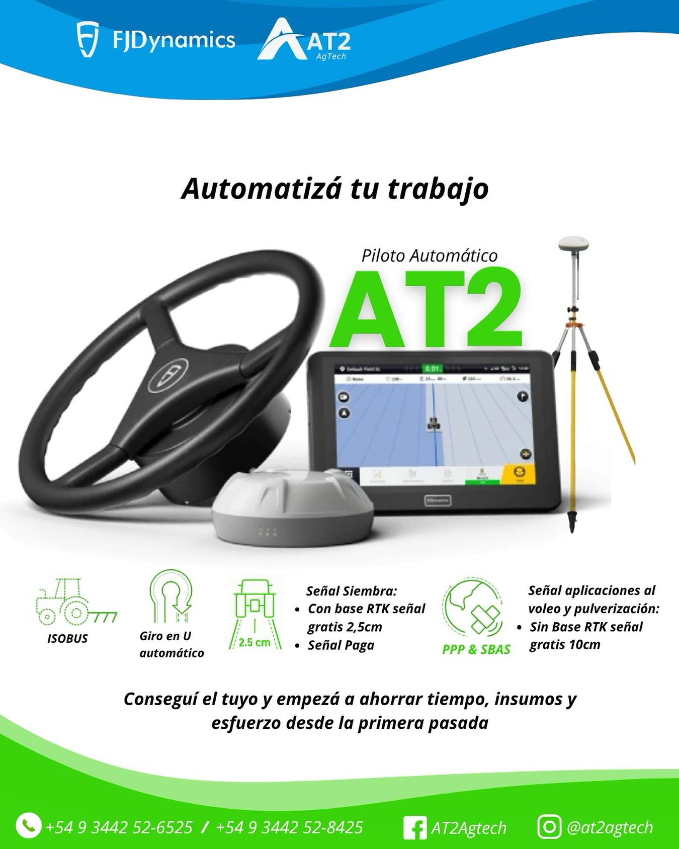 at2agtech Facebook ad: Con el piloto automático FJD, llevá la eficiencia…