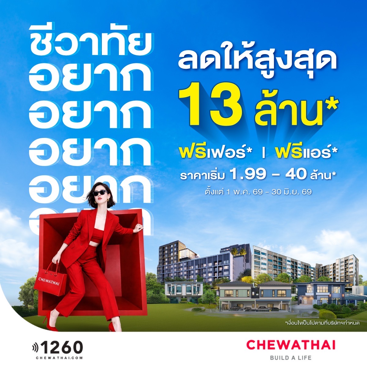 Chewathai PLC Facebook ad: ชีวาทัย เล่นใหญ่ต่อเนื่อง! อยากลดให้สูงสุด 13 ล้านบาท*