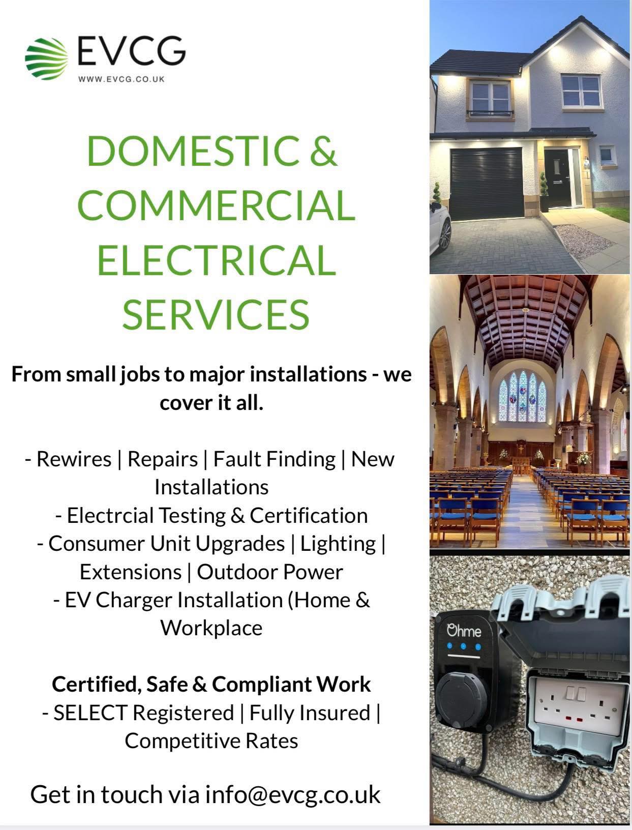EVCG Facebook ad: Reliable electrical services for homes & businesses