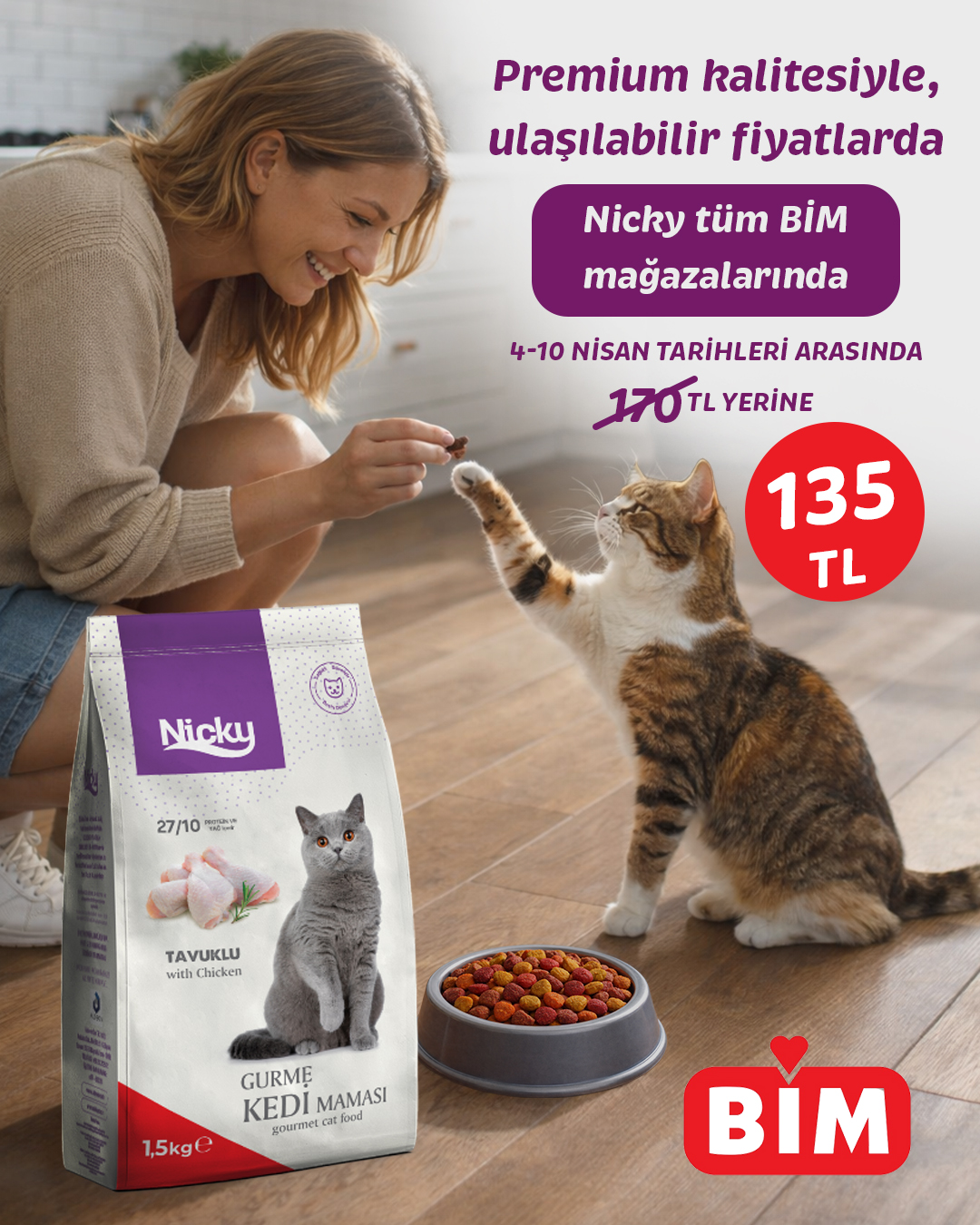 Nicky Pet Food Facebook ad: Premium kaliteyi ulaşılabilir fiyatla buluşturduk