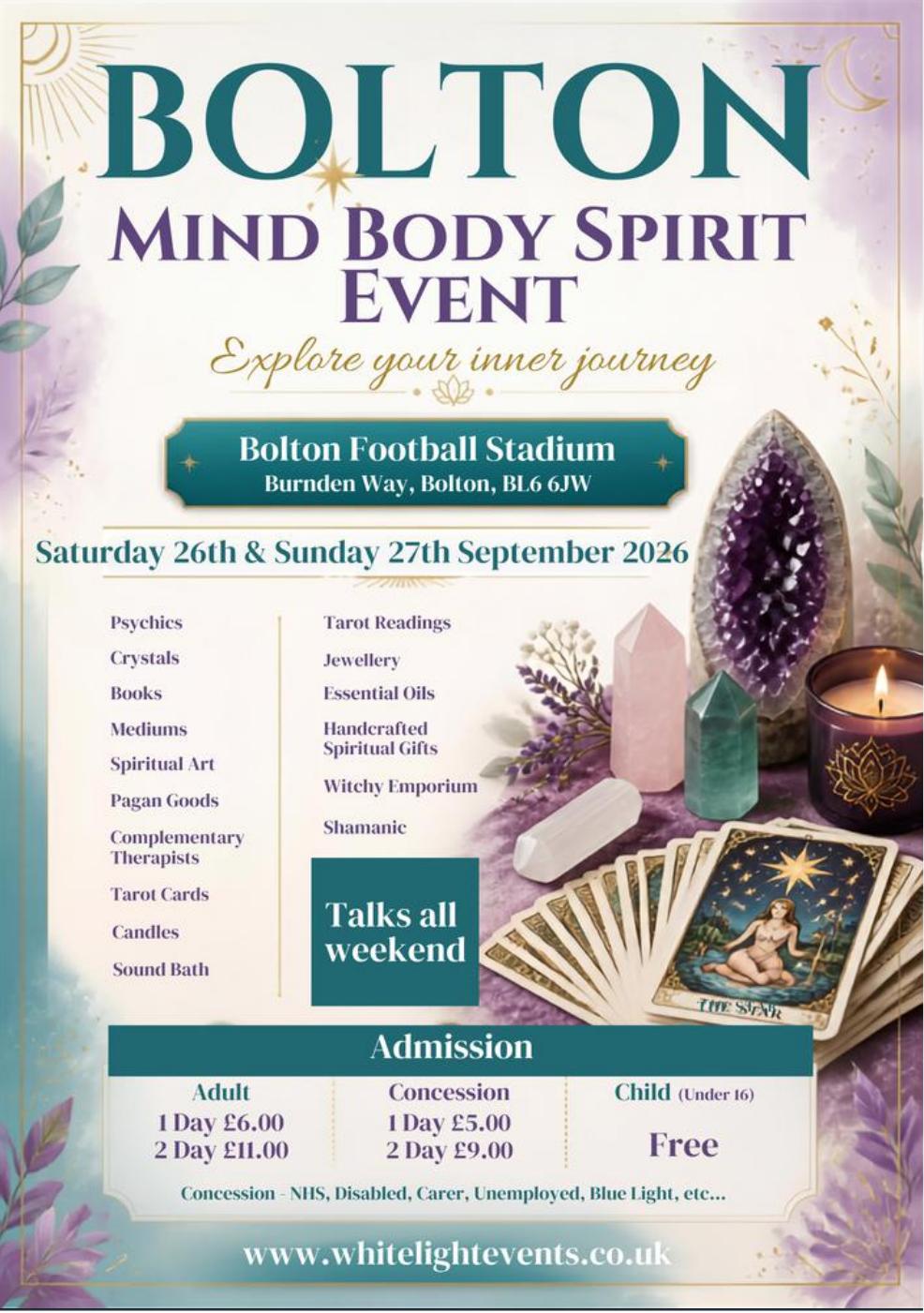 White Light Events Mind Body and Spirit Events Facebook ad: Talk Programme Bolton Mind Body spirit Event 26th & 27th…
